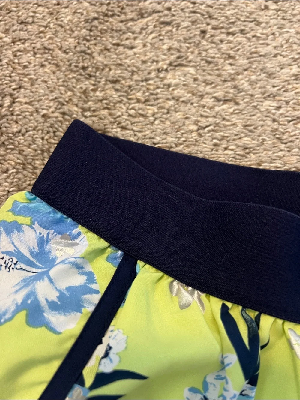 Justice Lime Green Floral Athletic Shorts with Navy Trim